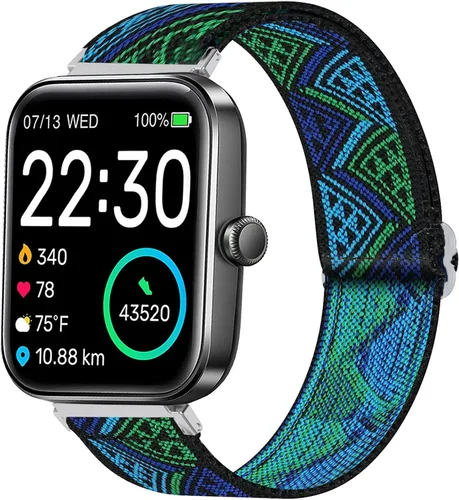 Miniatura 8 de Lamshaw Correa de repuesto ajustable de nailon elástica compatible con SKG V7 Smart Watch/TOZO S2 1.732 in Watch/Boean ID207 Watch/GGZZ ID207 Arco
