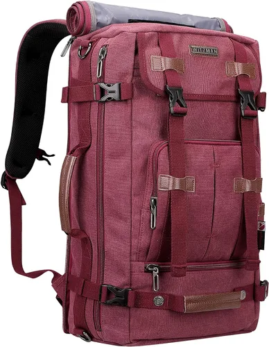 Miniatura 9 de WITZMAN Mochila de lona vintage Mochila de viaje grande para laptop, mochila convertible para hombro, Negro -, Mochilas de viaje