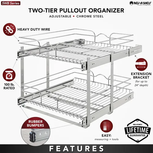 Miniatura 4 de Rev-A-Shelf Estante extraíble para armario de cocina de 2 niveles y organizador de cajones, cesta de almacenamiento de despensa deslizante en varios