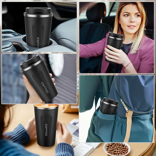 Miniatura 5 de MOMSIV Taza de viaje de 17 onzas, taza de café aislada con tapa a prueba de fugas, vaso reutilizable de doble pared de acero inoxidable al vacío