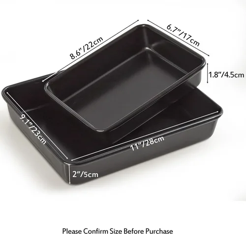 Miniatura 5 de Juego de 2 sartenes para asar pesadas, sartenes rectangulares antiadherentes para hornear profundas, sartén para horno de lasaña de 0.031 in, 11