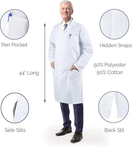 Miniatura 8 de Medvat bata de laboratorio de 41" de largo, calidad premium, cómoda y transpirable, unisex.