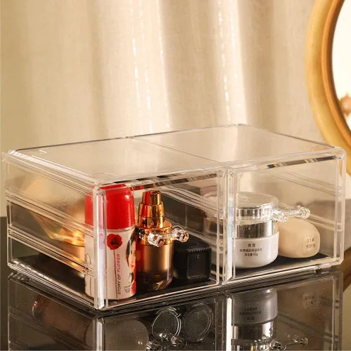 Miniatura 5 de Cq acrylic Organizadores de maquillaje apilables transparentes y almacenamiento con 2 cajones, organizador de gabinete de medicina acrílico de 4.7