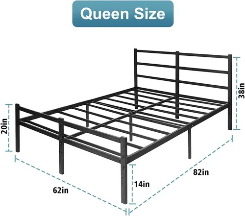 Miniatura 2 de Base de cama con cabecero, base de cama con plataforma de 14 pulgadas, no requiere somier, base de cama metálica de tamaño Queen con espacio