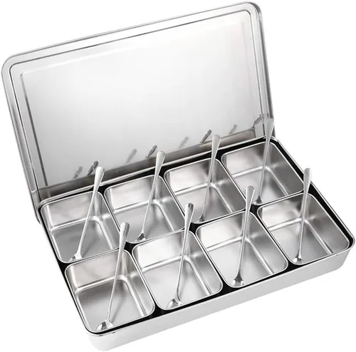 Juego de recipientes para condimentos, 8 rejillas, acero inoxidable, sal y azúcar, organizador de almacenamiento, utensilios de cocina