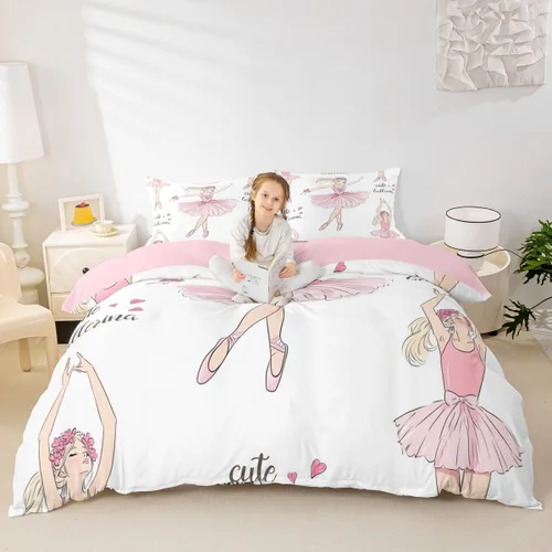 Miniatura 11 de Erosebridal Juego de funda de edredón negra mágica para niñas, tamaño individual, diseño de princesita para niños pequeños, funda de edredón rosa