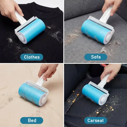 Miniatura 4 de Paquete de 4 rodillos adhesivos reutilizables con tapa, removedor de pelo de mascotas portátil lavable para ropa, viajes, 2 tamaños grandes y 2 mini