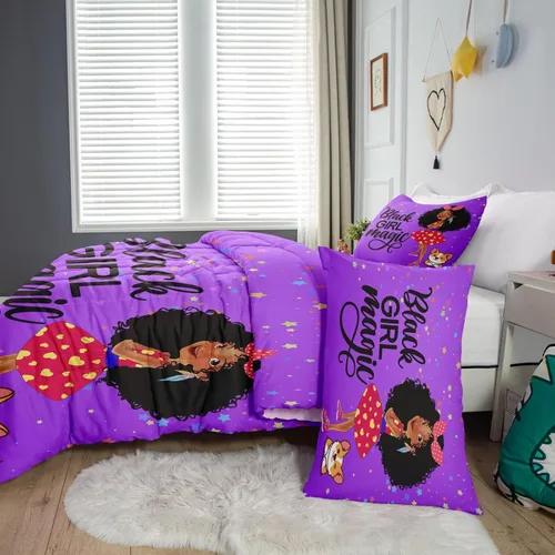 Miniatura 4 de Juegos de Edredón de Niña Negra Afroamericana Individual, Juego de Ropa de Cama Black Girl Magic, Juego de Edredón de Princesa, Juego de Cama