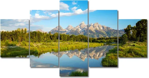 Miniatura 86 de TUMOVO Lienzo decorativo para pared de sala de estar, 5 paneles de naturaleza, Alaska, Estados Unidos, autopista alrededor de montañas, paisaje