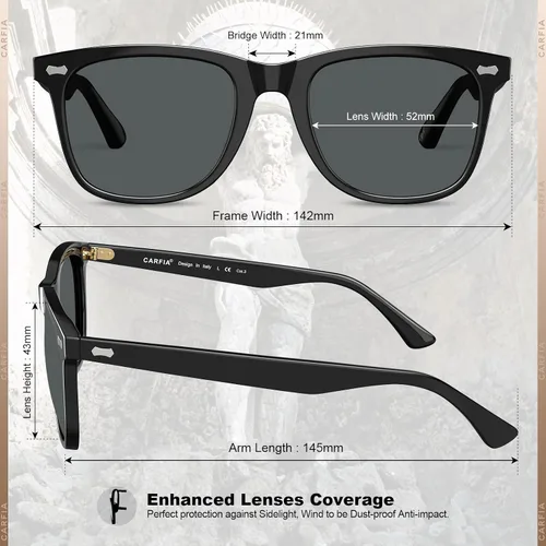 Miniatura 16 de CARFIA Lentes de sol polarizados cuadrados para hombre, protección UV400, acetato retro, hechos a mano, hechos a mano