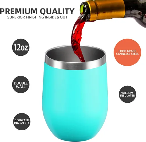 Miniatura 2 de Vaso de vino aislado de 12 oz con tapa y pajita, vaso de vino de acero inoxidable sin tallo, vaso de vino de doble pared al vacío para café, Verde