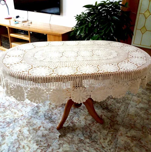 Miniatura 3 de USTIDE Mantel ovalado vintage de ganchillo de algodón beige para mesa de mesa ovalada rústica para bodas/fiestas, 59 x 82.6 pulgadas