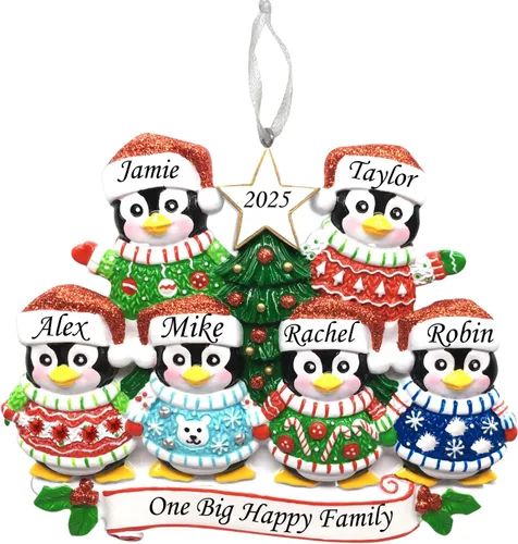 Miniatura 6 de Adorno de Navidad familiar 2025 – Adorno personalizado para familias – Adorno familiar de pingüinos personalizado – Decoración para árbol de Familia