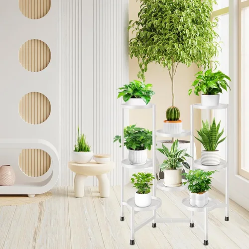 Miniatura 4 de Soporte alto para plantas de 8 niveles para interiores, soportes escalonados para plantas al aire libre para múltiples plantas, soporte plegable