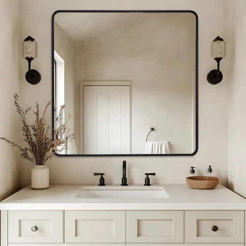 Miniatura 70 de ANDY STAR Espejo de baño negro de 24 x 30 pulgadas, espejos de tocador de baño negros para pared, espejo rectangular redondeado para fregadero