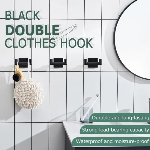 Miniatura 6 de KOKOSIRI Gancho para bata de baño, doble gancho para toallas y abrigos, color negro mate para baño, cocina, montaje en pared, paquete de 3