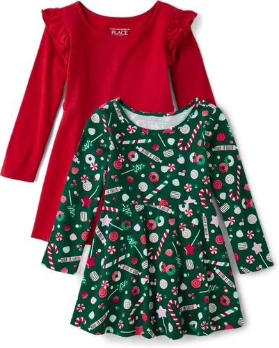 Miniatura 29 de The Children's Place Vestido diario estampado de manga larga para niñas de talla única y niños pequeños