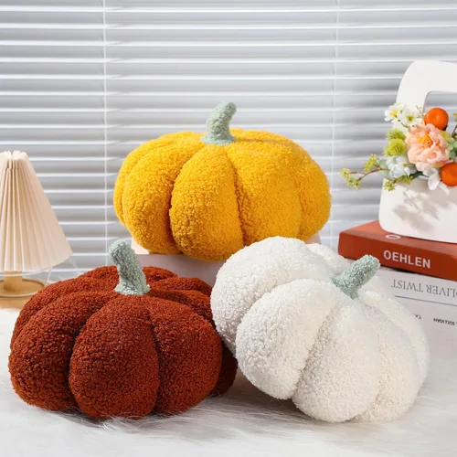 Miniatura 8 de Namalu 3 almohadas de calabaza de Acción de Gracias 3D, cojines suaves para sofá, decoración de calabaza rellena para otoño, invierno, sala