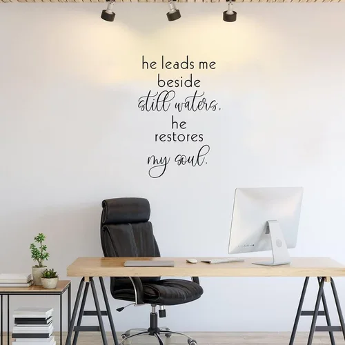 Miniatura 2 de Adhesivo decorativo de vinilo con frase en inglés «He Leads Me Beside Still Waters He Restores My Soul»