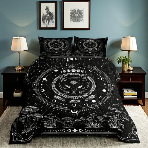 Miniatura 37 de Castle Fairy Juego de edredón tamaño twin con lobo, animales salvajes y plantas, exótico, bohemio, loto misterioso, colección de cama suave