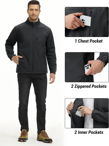 Miniatura 5 de TACVASEN Chaqueta ligera Softshell para hombre, con forro polar, impermeable, táctica, con cremallera, abrigo de invierno cortavientos casual