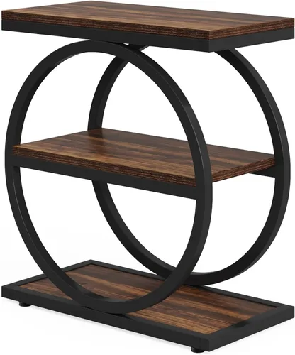 Miniatura 8 de LITTLE TREE Mesa auxiliar de 3 niveles, mesa auxiliar industrial con estantes de almacenamiento, mesa auxiliar de sofá pequeña para sala de estar
