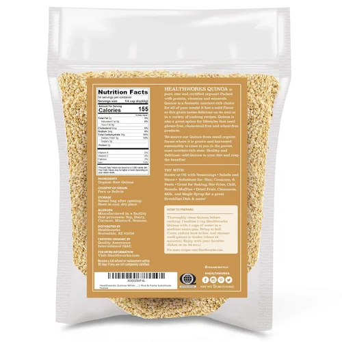 Miniatura 2 de Healthworks Superfoods Quinoa orgánica de grano entero blanco crudo, 80 onzas / 5 libras, proteína, fibra y hierro, origen peruano, sustituto