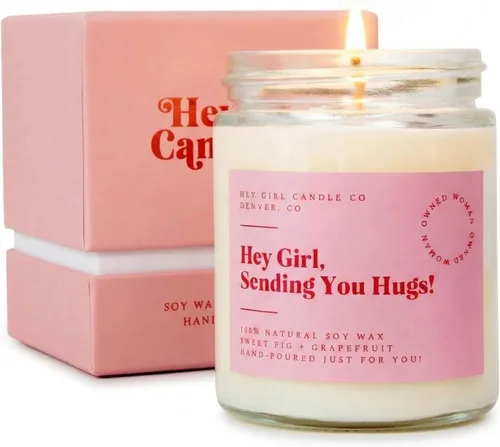 Hug in a Jar - Vela perfumada para mujer, higo de aromaterapia y pomelo, cera de soja de larga duración, regalo para cumpleaños, condolencias,