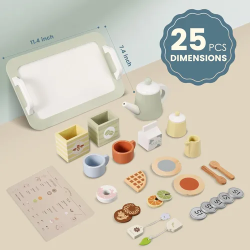 Miniatura 2 de Juego de té de madera para niñas pequeñas, juego de té para niños pequeños, juguete de cocina de juguete de simulación para 1, 2, 3, 4, 5 años