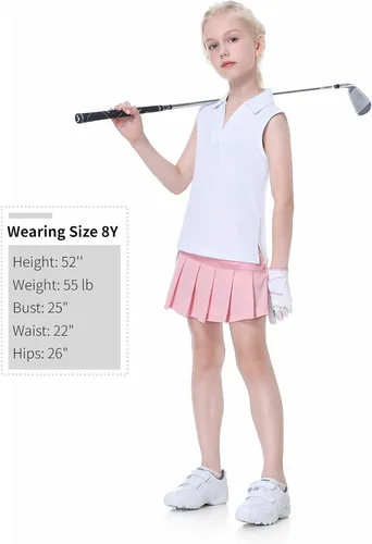Miniatura 6 de EXARUS Camisetas polo de golf para niñas, sin mangas, cuello en V, tenis, atléticas, para ejercicio escolar de 5 a 12 años