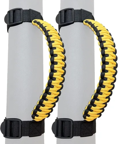 Asas de agarre de barra enrollable para Jeep, asa de agarre para Jeep Wrangler YJ TJ JK JKU JL JLU, paracord/113 kg de carga, negro y amarillo,