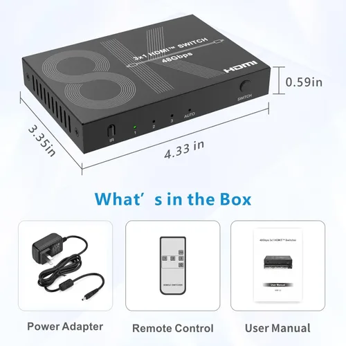 Miniatura 7 de 8K HDMI Switch 3 en 1 Salida 4K @120Hz HDMI Switcher Soporte HDR10+, Dolby Vision, Dolby Atmos, VRR, ALLM, CEC