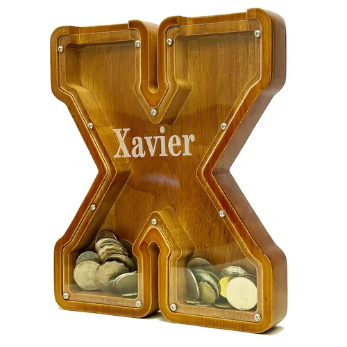 Miniatura 50 de Alcancia personalizada grande de madera con letras, alcancía para monedas, alcancía personalizada con nombre, puede ser utilizada como regalo de J