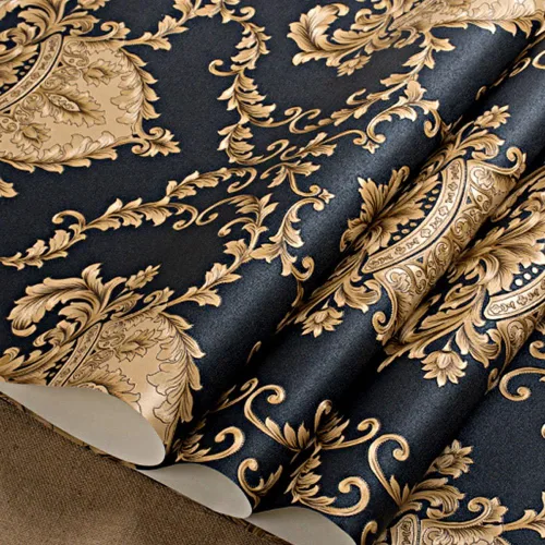 Miniatura 4 de QIHANG - Rollo de papel pintado en relieve profundo de damasco negro clásico europeo para sala de estar, hotel, TV, telón de fondo de 1.7 ft x 32.8