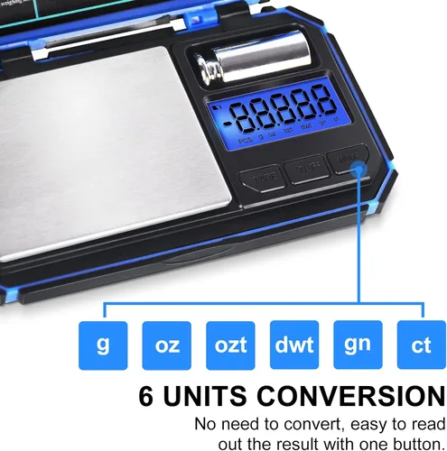 Miniatura 2 de Fuzion TU-X - Báscula digital de bolsillo, 7.05 oz/0.00 oz con 6 unidades para pasatiempos personales, pequeña escala para alimentos y gramos, Azul