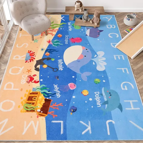 Miniatura 8 de Alfombras infantiles para sala de juegos, 3 pies 3 pulgadas x 4 pies 11 pulgadas, alfombra antideslizante para niños, alfombra educativa lavable