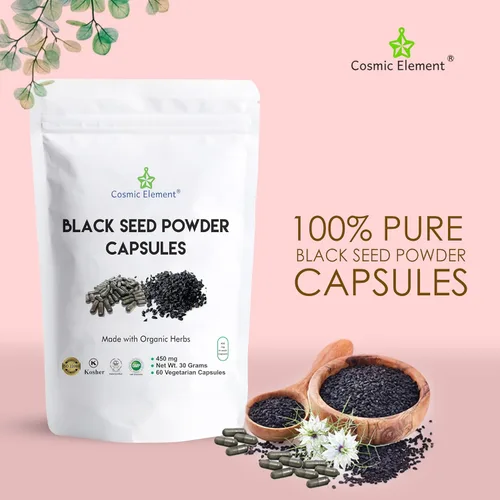 Miniatura 2 de Cosmic Element Cápsulas de polvo de semillas negras 100% puras orgánicas, veganas Nigella Sativa 450 mg de semillas de comino negro por porción