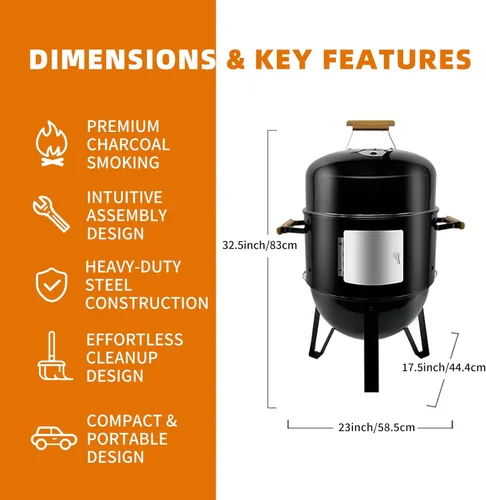 Miniatura 2 de Realcook - Parrilla de carbón para barbacoa y ahumador: Ahumadores verticales de carne de 17 pulgadas de alta resistencia - Juego de parrilla