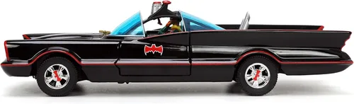 Miniatura 7 de Toy Cars DC Comics Serie de TV clásica 1:24 Batman Batmobile - Coche fundido a presión y figuras de Batman, Robin, Pingüino y el Joker de 2.75