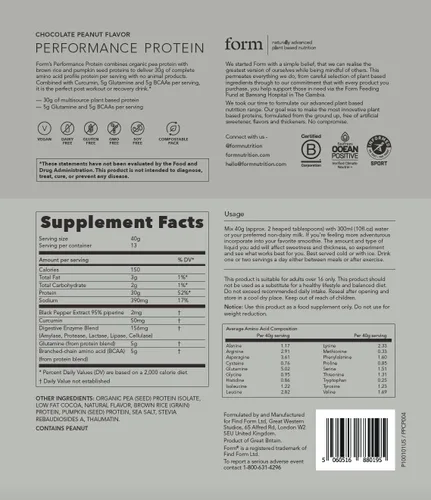 Miniatura 8 de Form Performance Protein - Proteína Vegana en Polvo - 30 g de Proteína a Base de Plantas por Porción, con BCAAs. Perfecto Después del Entrenamiento.