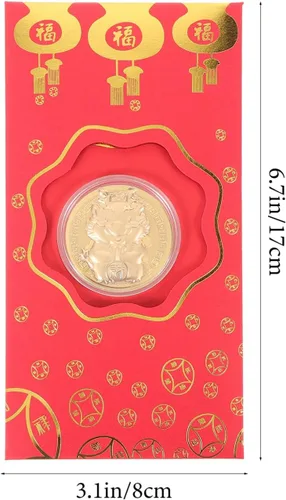 Miniatura 6 de EXCEART Sobre rojo, 10 unidades de paquetes de dinero rojo chino 2024 con moneda dorada, dragón del zodiaco chino, año nuevo, lunar, Hong Bao