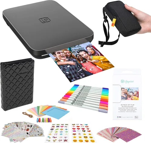 Impresora portátil de fotos y video Lifeprint 3 x 4.5 (color negro); kit de marcos de fotos