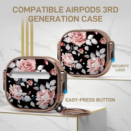 Miniatura 2 de Maxjoy Funda para AirPods 3 con Cerradura, Funda para AirPod 3 con Cerradura de Flores Protectora Rígida para AirPod de 3ª Generación para Mujeres