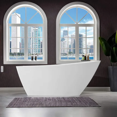 Miniatura 2 de WOODBRIDGE Bañera de remojo acílica blanca independiente de 67 "con desagüe y desbordamiento negro mate blanco/negro mate