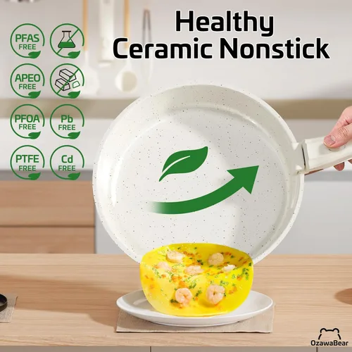 Miniatura 3 de Juego de 23 ollas y sartenes antiadherentes, juego de utensilios de cocina de cerámica no tóxicos con asas desmontables, utensilios de cocina