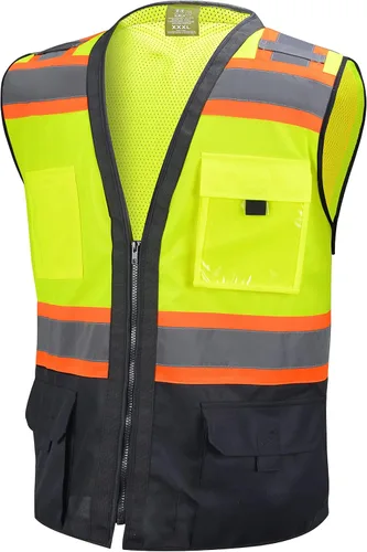 California Tools Chaleco de seguridad de dos tonos, color negro y lima, ANSI/ISEA 107-2015, bolsillo para identificación con foto (XL), Lima, Talla