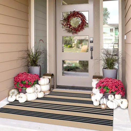 Miniatura 33 de IOHOUZE Alfombra Rayada Gris y Blanca - 27.5" X 43" Tapetes para Puerta Delantera al Aire Libre, Alfombra Lavable para Decoración de Porche
