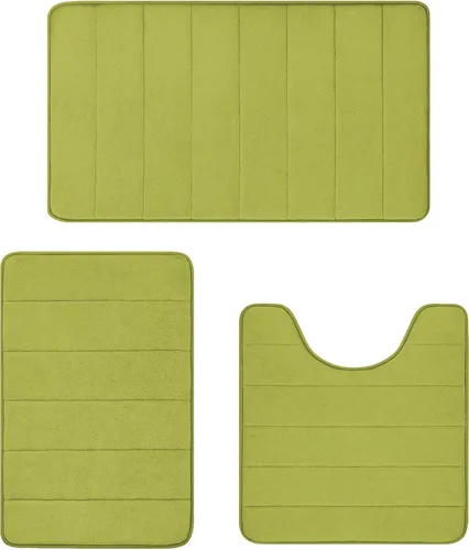 Juego de 3 alfombras de baño de espuma viscoelástica con respaldo de PVC antideslizante, suave, absorbente, lavable a máquina, fácil de secar, verde