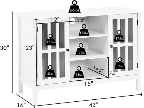 Miniatura 5 de Tangkula - Soporte de TV blanco, centro de entretenimiento moderno alto para televisores de hasta 50", consola multimedia con 2 gabinetes