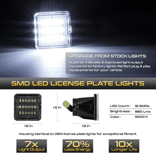 Miniatura 2 de VIPMOTOZ Luz LED completa para placa de matrícula para Toyota Tacoma 2016-2023 y camioneta Tundra 2014-2021, 6000K blanco diamante, 2 piezas